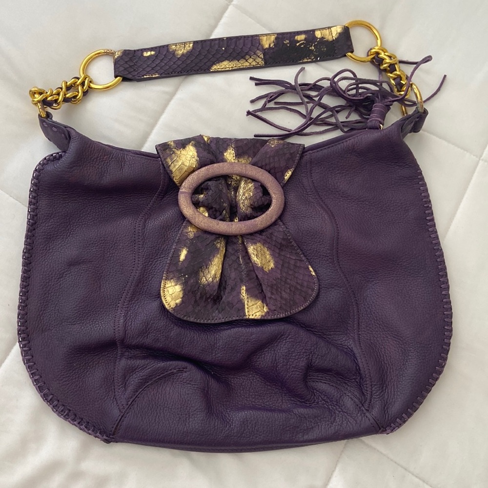 NWOT Chi designed by Falchi Purple Handbag with Gold Details